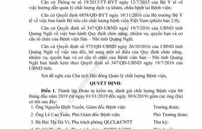 QUYẾT ĐỊNH THÀNH LẬP ĐOÀN TỰ KIỂM TRA CHẤT LƯỢNG BỆNH VIỆN 6 THÁNG ĐẦU NĂM 2019